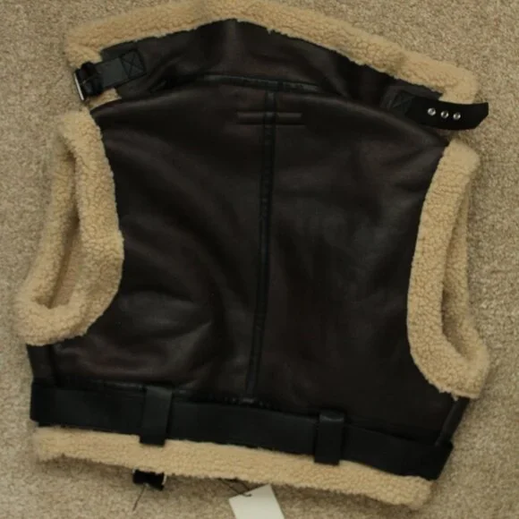 Zara Cropped Double Faced Vest Dark Brown - Picture 6 of 6